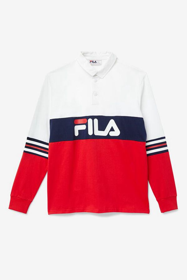 Camisas Polo Fila Hombre Blancas / Rojas / Azul Marino - Syd Manga Larga - España 851740IEL